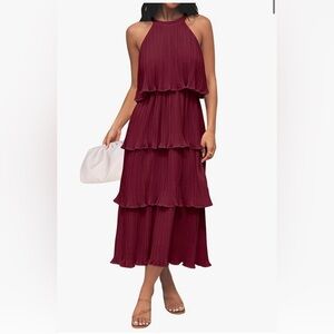 ZESICA Sleeveless Halter Neck Ruffle Tiered Layed Long Midi Dress